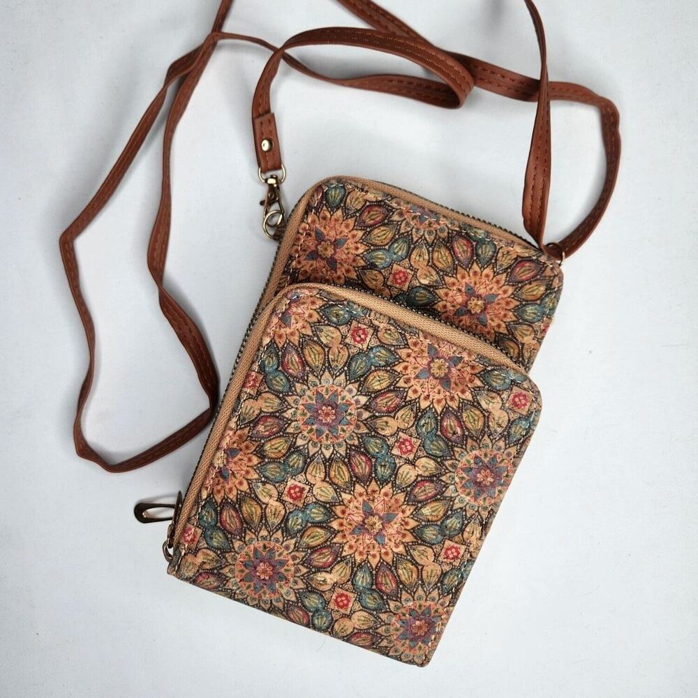 Natural Cork‎ Crossbody Wallet Phone Case Zippered Floral Vegan Eco Friendly